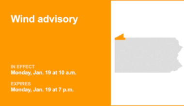 Update: Wind advisory affecting Northern Erie and Southern Erie until Monday evening – gusts as high as 45 mph