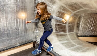 Indoor art installation TAPESCAPE is back at the Children's Museum: Kids and grownups can slide, crawl and explore.