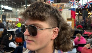Austyn Whirt, 18, prepares for Monday's mullet hairstyle contest at the Pennsylvania Farm Show in Harrisbug.