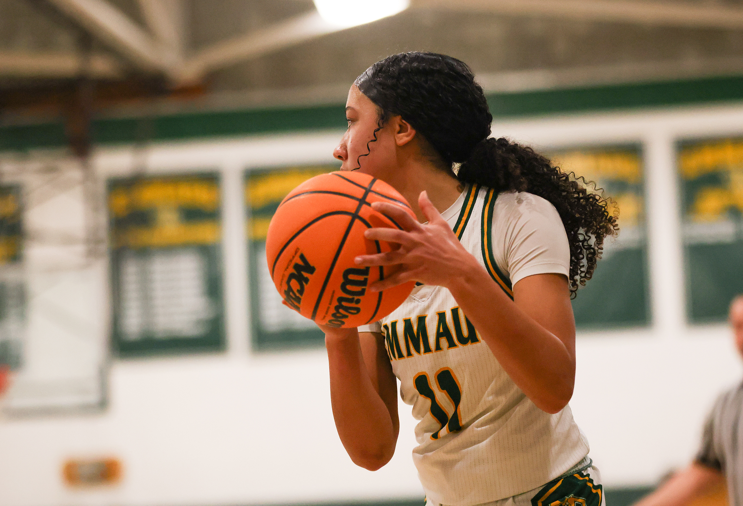 Emmaus player Gracie Ervin (11) tries to pass the ball during a game against Bethlehem Catholic on Jan. 12, 2026