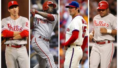 Former Phillies Chase Utley (left), Jimmy Rollins, Cole Hamels, and Bobby Abreu are all on the Hall of Fame ballot.