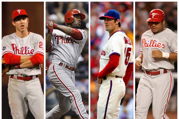 Former Phillies Chase Utley (left), Jimmy Rollins, Cole Hamels, and Bobby Abreu are all on the Hall of Fame ballot.