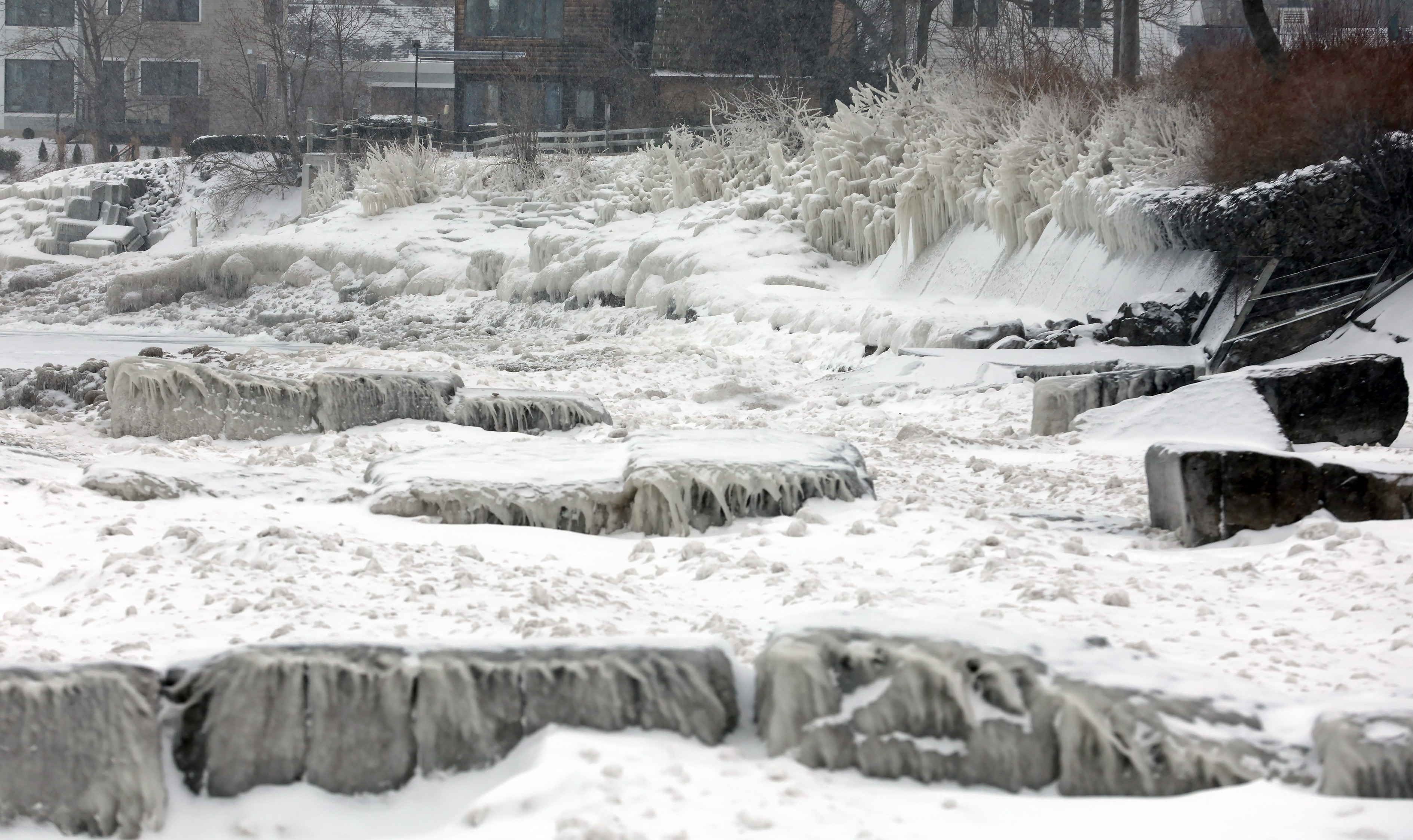 Winter ice formations along the shore of Lake Erie