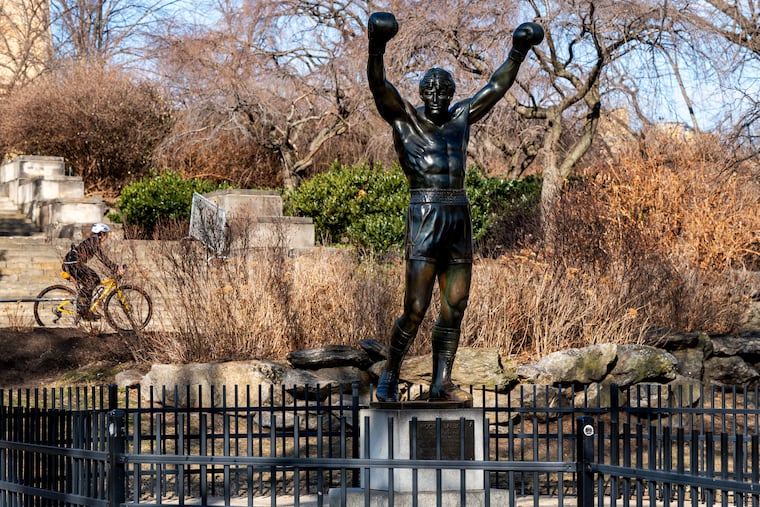 The "Rocky" statue, at street level just north of the steps at the Philadelphia Art Museum, was created by A. Thomas Schomberg for the 1982 movie "Rocky III."