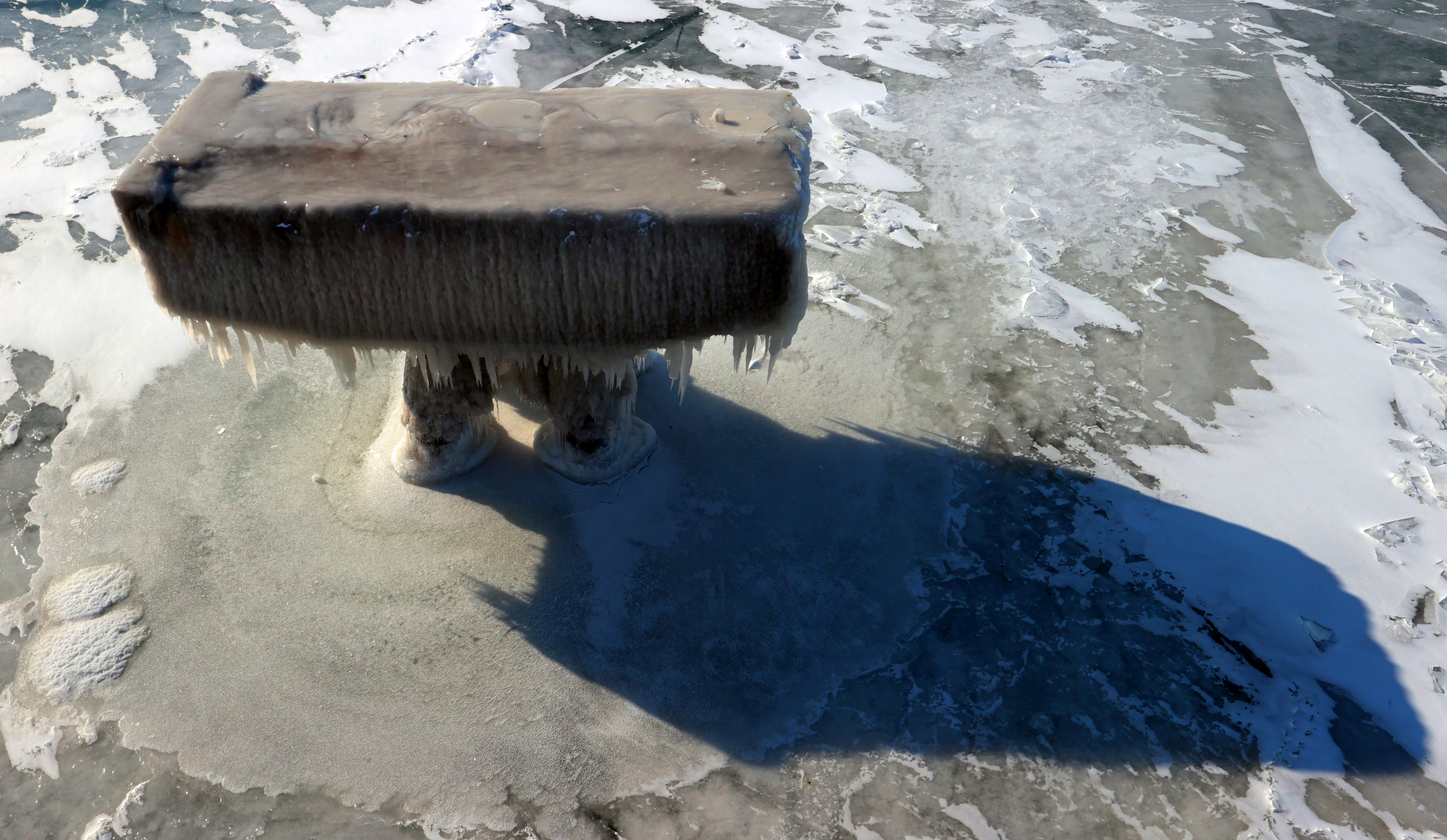 Winter ice formations along the shore of Lake Erie