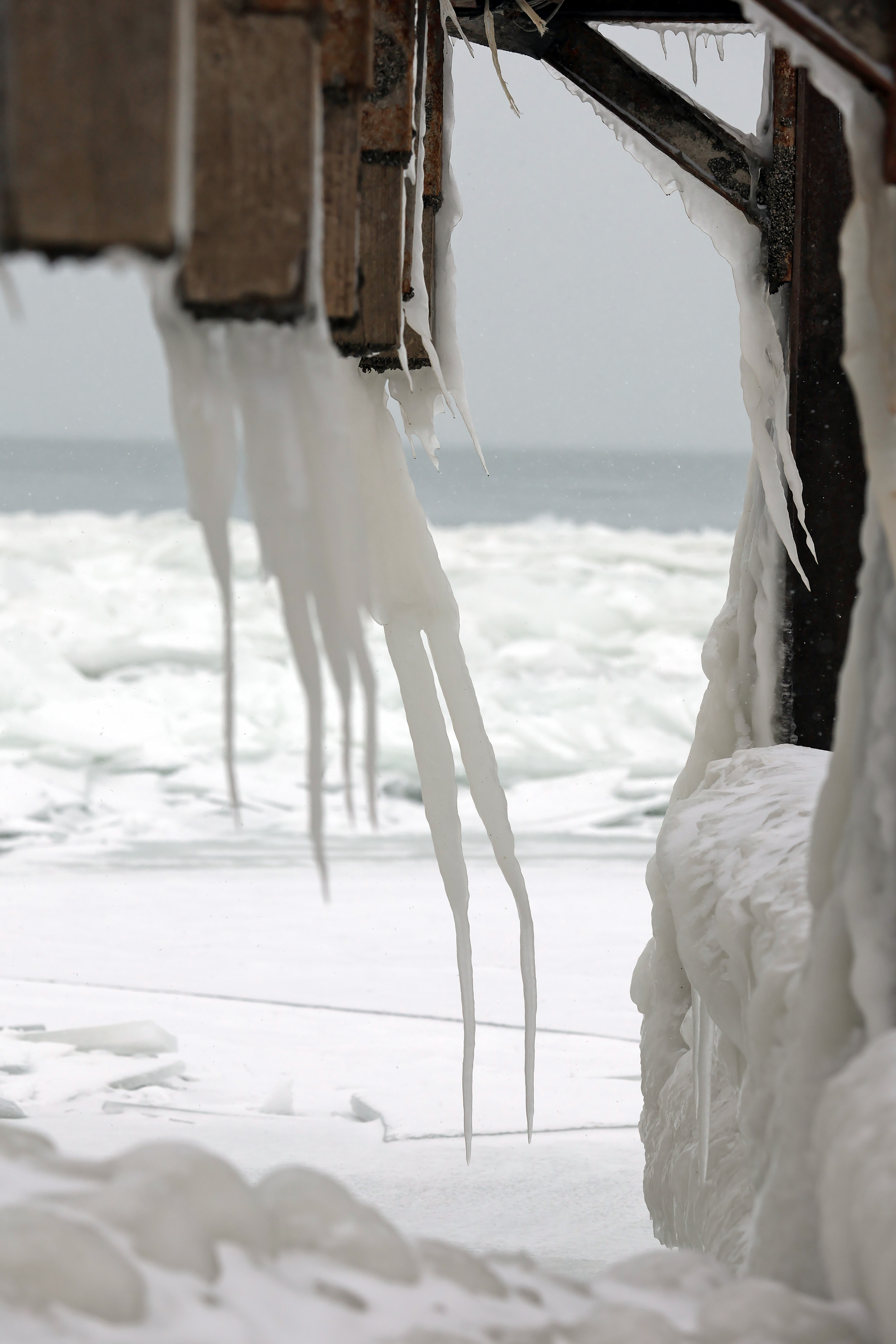 Winter ice formations along the shore of Lake Erie
