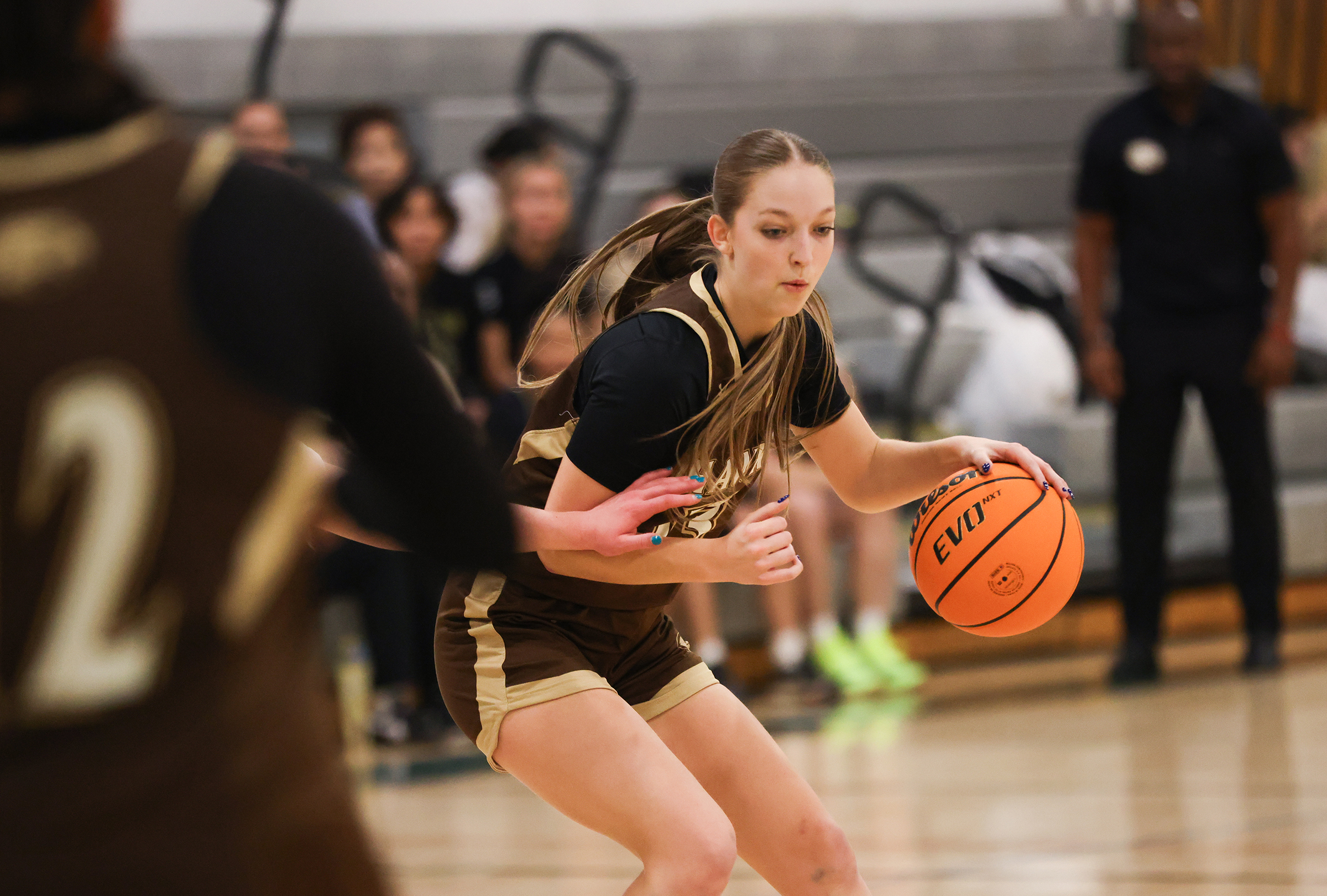 Bethlehem Catholic’s Kendall Nickischer (13) dribbles the ball during a game at Emmaus on Jan. 12, 2026.