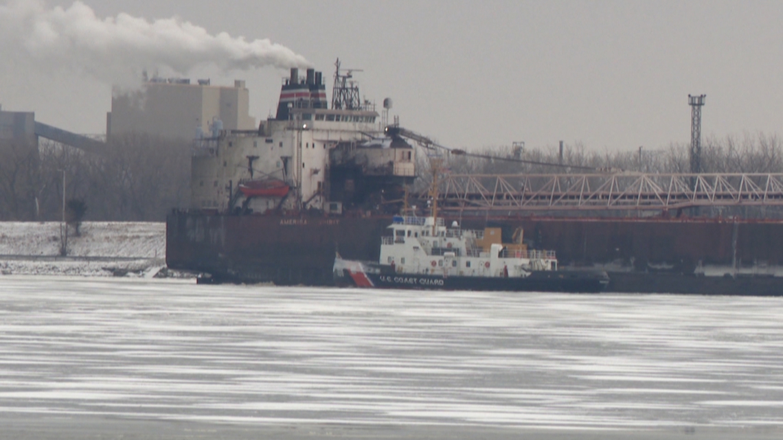 Coast Guard ice cutter escorts freighter through Lake Erie