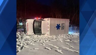 Rollover accident in Fayette County: Ambulance damaged in crash