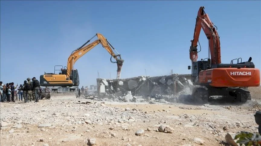 The Occupation Begins Demolishing a House Under Construction in Dar Salah East of Bethlehem