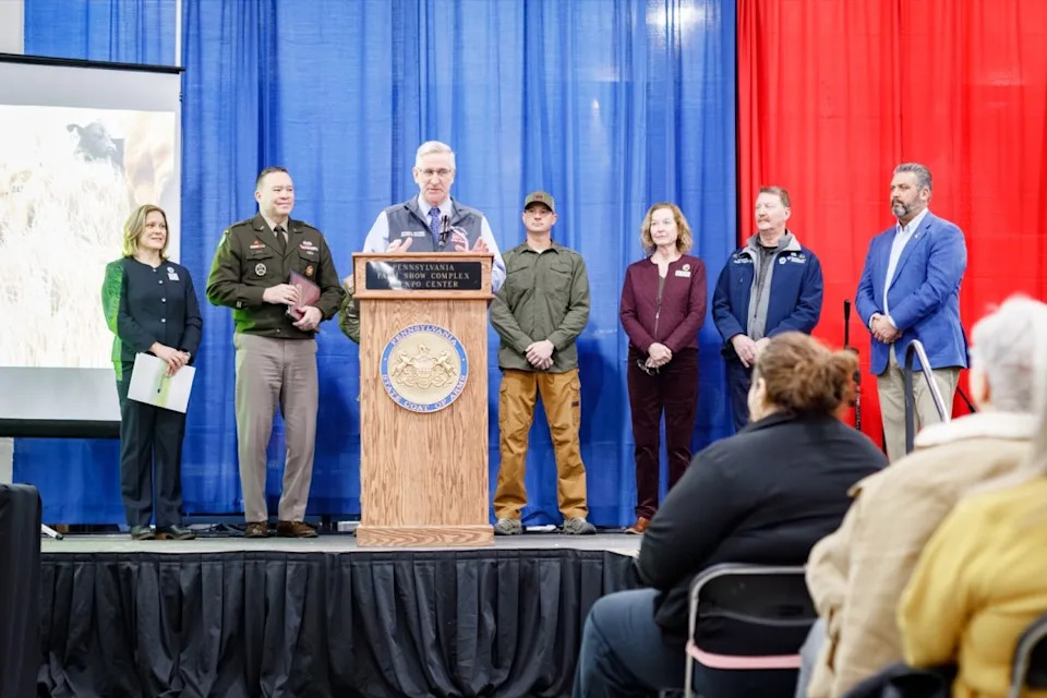 Agriculture Secretary Russell Redding addresses veterans, military families, and Farm Show attendees during Military Appreciation Day at the 110th Pennsylvania Farm Show in Harrisburg