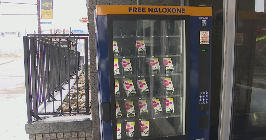 Outdoor naloxone vending machine installed in Downtown Pittsburgh