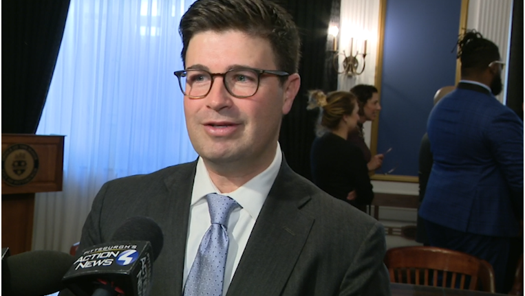Corey O'Connor being sworn in as Pittsburgh's new mayor