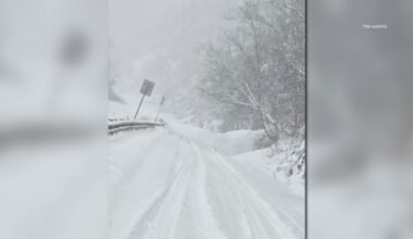 Large amount of snow falls onto roadway in Duryea