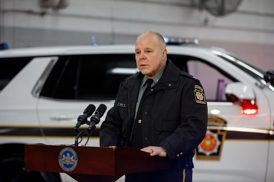 HARRISBURG, Pa., Jan. 29, 2026 — Pennsylvania State Police Acting Commissioner Lt. Col. George Bivens addresses attendees during the unveiling of new patrol vehicle technology that improves emergency response visibility, coordination, and public communication.