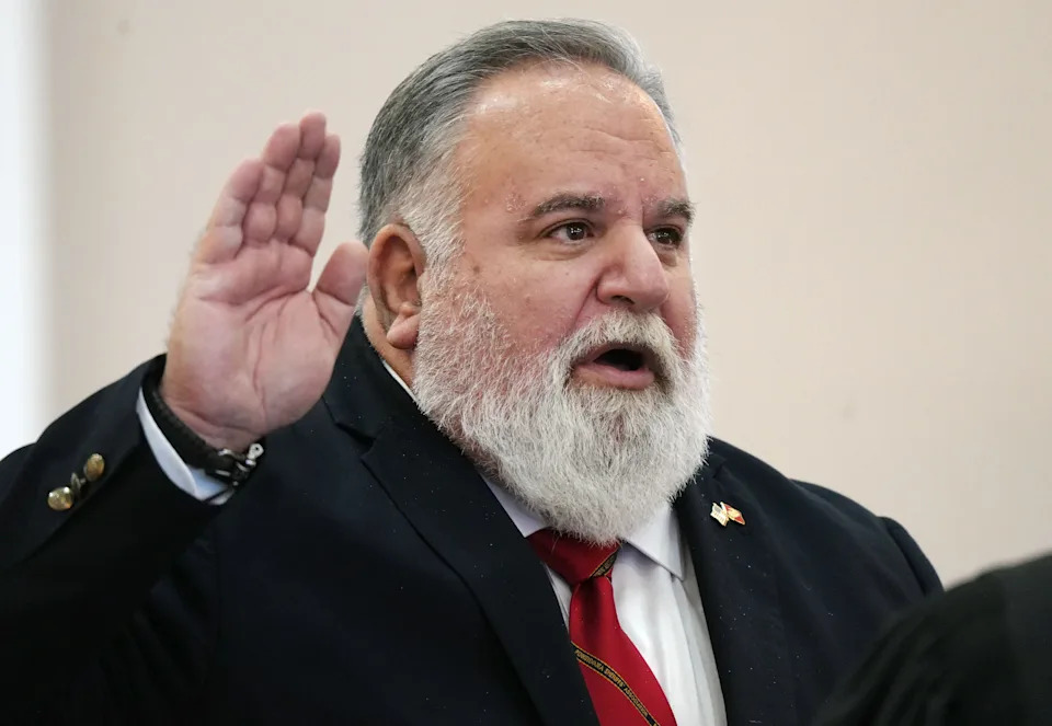Chris Campanelli is sworn in as Erie County Sheriff at the Erie County Courthouse during a swearing-in ceremony of judicial and Erie County elected officials in Erie on Jan. 5, 2026.