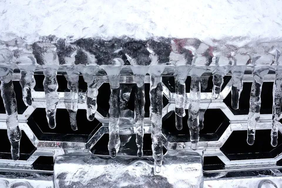 Icicles form on the grill of a pickup truck during a winter storm on Jan. 25, 2026, in Nashville, Tenn. 