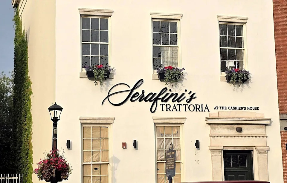 Window boxes dress up the building that houses Serafini's Trattoria.