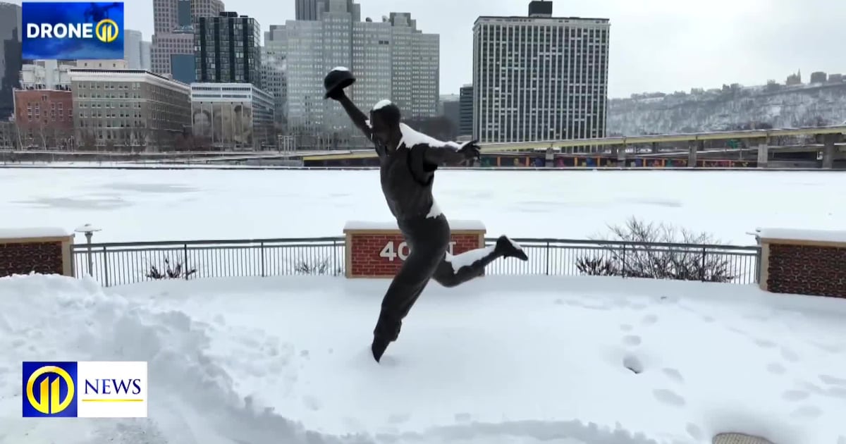 Drone 11 flies over Pittsburgh's North Shore after significant snowfall across the city and region – WPXI