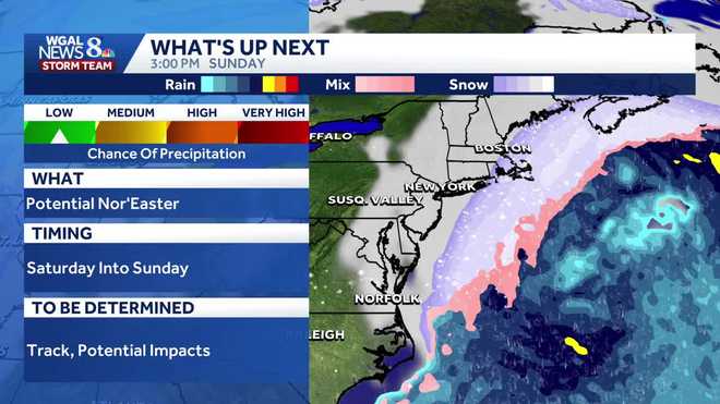 A potentially impactful coastal storm could affect South-Central Pennsylvania Saturday into Sunday, but model disagreement keeps confidence low right now.