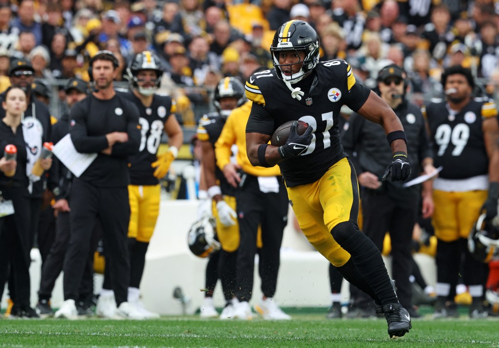 Pittsburgh Steelers tight end Jonnu Smith (81) runs the ball during the second half against the Indianapolis Colts.