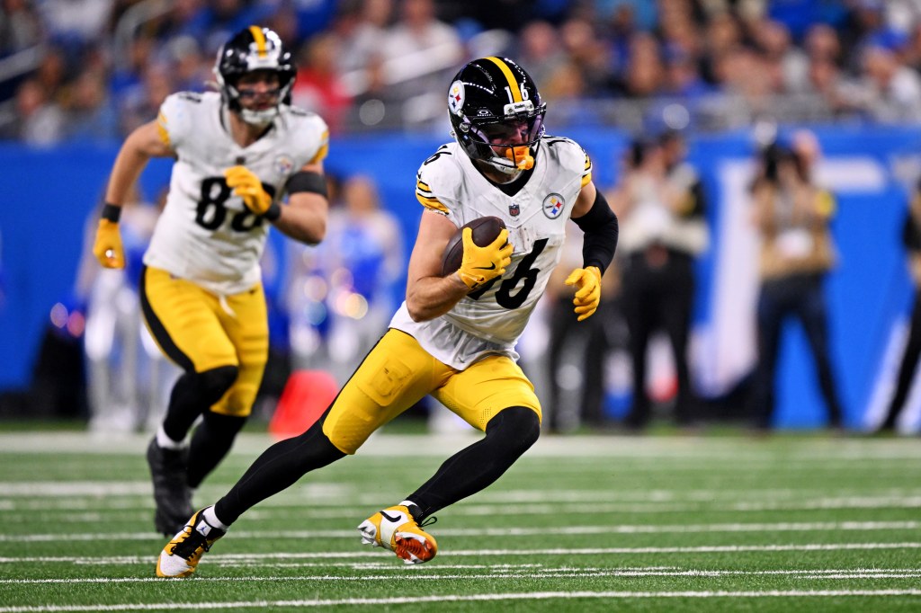 Pittsburgh Steelers wide receiver Adam Thielen (16) running with the ball against the Detroit Lions.