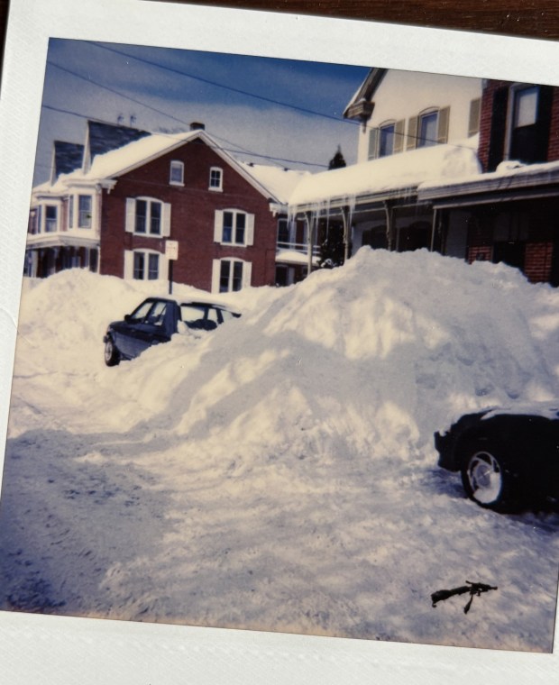 Shoveling out on Walnut Street in Carlisle following the great nor'easter of Jan. 6 and 7, 1996. (Courtesy of the Henshaw family)