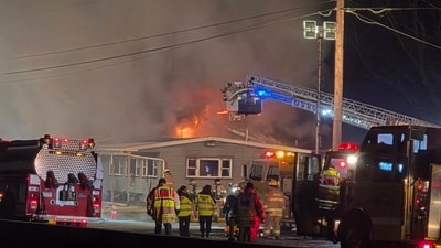 Firefighters seen battling a blaze at Ruthies Diner in Pennsylvania. (Facebook/Western Pa Incident Audio/News)