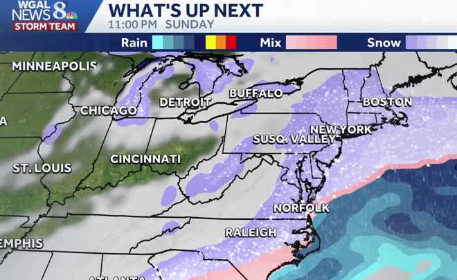 Light to moderate snow is likely Sunday for South-Central Pennsylvania as a big storm tracks just to our south. However, it's still too early to determine the exact track and snowfall amounts.