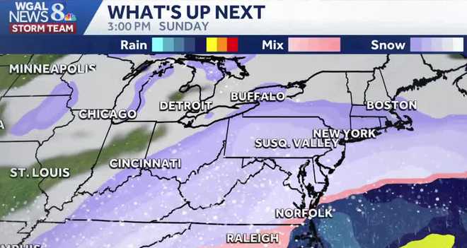 Light to moderate snow is likely Sunday for South-Central Pennsylvania as a big storm tracks just to our south. However, it's still too early to determine the exact track and snowfall amounts.