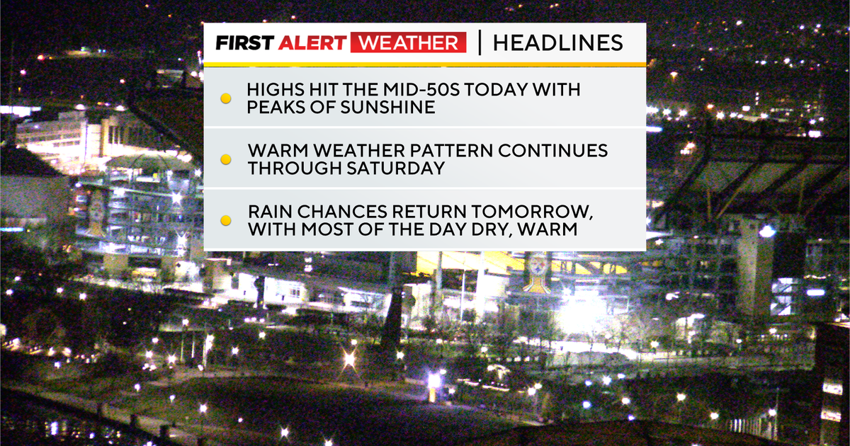 Pittsburgh's warmer weather trend continues through the weekend as highs climb into the high 50s