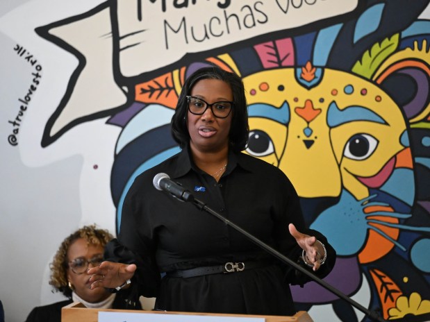 Wendy G. Coleman, AFT Pennsylvania President speaks during a Thursday, Jan. 15, 2026, tour sponsored by the American Federation of Teachers, the American Federation of Teachers Pennsylvania, the Allentown Federation of Paraprofessionals, the Labor Council for Latin American Advancement and the Allentown School District at the Sonia Sotomayor Dual Language Academy in Allentown. State Rep. Peter Schweyer, D-Lehigh, was among those attending the event intended to highlight the contributions to the district by paraprofessionals and the local Latino community. (Amy Shortell/The Morning Call)