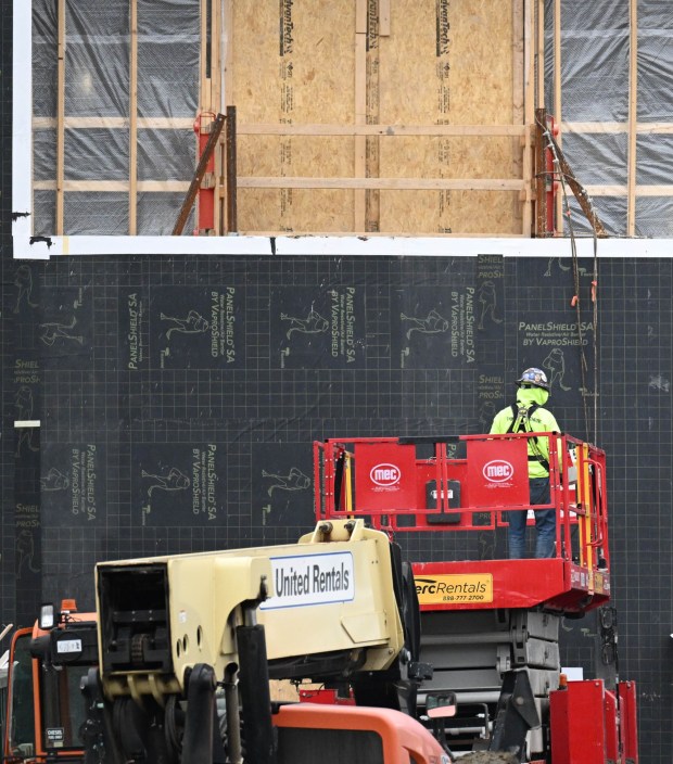 Construction continues Wednesday, Jan. 14, 2026, on the ArtsQuest Creative Factory in south Bethlehem. The 80,000-square-foot, five-story arts center that is replacing the Banana Factory is expected to open at the end of 2026 or beginning of 2027. (Amy Shortell/The Morning Call)