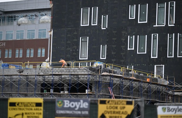 Construction continues Wednesday, Jan. 14, 2026, on the ArtsQuest Creative Factory in south Bethlehem. The 80,000-square-foot, five-story arts center that is replacing the Banana Factory is expected to open at the end of 2026 or beginning of 2027. (Amy Shortell/The Morning Call)