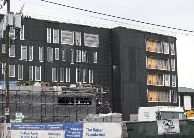 Construction continues Wednesday, Jan. 14, 2026, on the ArtsQuest Creative Factory in south Bethlehem. The 80,000-square-foot, five-story arts center that is replacing the Banana Factory is expected to open at the end of 2026 or beginning of 2027. (Amy Shortell/The Morning Call)