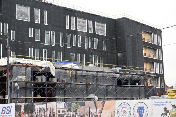 Construction continues Wednesday, Jan. 14, 2026, on the ArtsQuest Creative Factory in south Bethlehem. The 80,000-square-foot, five-story arts center that is replacing the Banana Factory is expected to open at the end of 2026 or beginning of 2027. (Amy Shortell/The Morning Call)