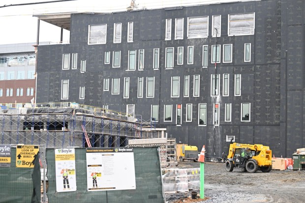 Construction continues Wednesday, Jan. 14, 2026, on the ArtsQuest Creative Factory in south Bethlehem. The 80,000-square-foot, five-story arts center that is replacing the Banana Factory is expected to open at the end of 2026 or beginning of 2027. (Amy Shortell/The Morning Call)