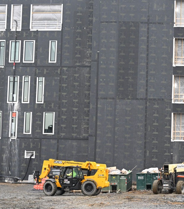 Construction continues Wednesday, Jan. 14, 2026, on the ArtsQuest Creative Factory in south Bethlehem. The 80,000-square-foot, five-story arts center that is replacing the Banana Factory is expected to open at the end of 2026 or beginning of 2027. (Amy Shortell/The Morning Call)