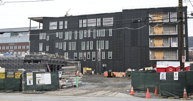 Construction continues Wednesday, Jan. 14, 2026, on the ArtsQuest Creative Factory in south Bethlehem. The 80,000-square-foot, five-story arts center that is replacing the Banana Factory is expected to open at the end of 2026 or beginning of 2027. (Amy Shortell/The Morning Call)