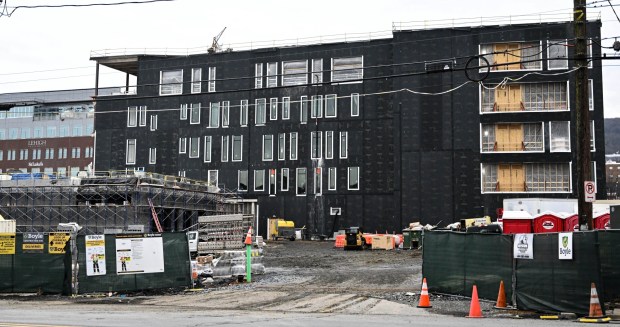Construction continues Wednesday, Jan. 14, 2026, on the ArtsQuest Creative Factory in south Bethlehem. The 80,000-square-foot, five-story arts center that is replacing the Banana Factory is expected to open at the end of 2026 or beginning of 2027. (Amy Shortell/The Morning Call)