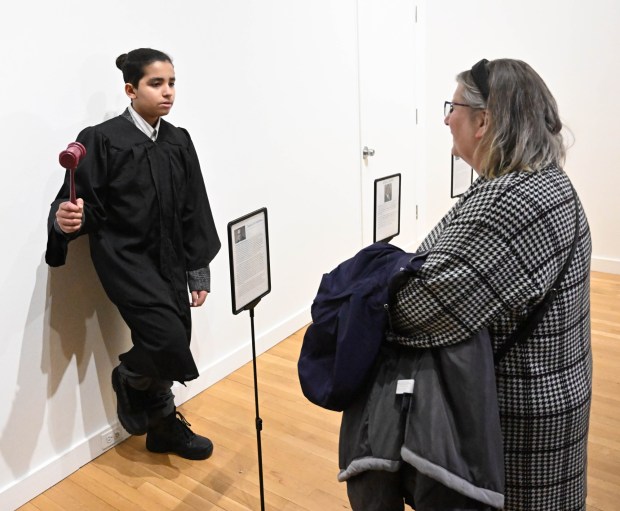 Khristian Luis Marciano White portray's Thurgood Marshal during a celebration Sunday, Jan. 18, 2026, to mark Martin Luther King Jr. Day at the Moravian University's Foy Hall in Bethlehem. The event was held by Second Baptist Church, Central Moravian Church, Bethlehem Area Moravians, Moravian University School of Theology and Bethlehem Interfaith Group. (Amy Shortell/The Morning Call)