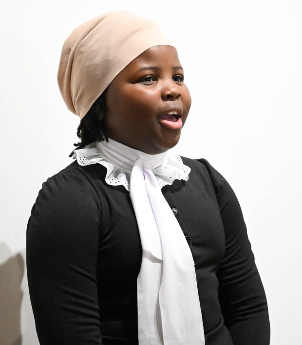 Niomi Calloway portray's Harriet Tubman during a celebration Sunday, Jan. 18, 2026, to mark Martin Luther King Jr. Day at the Moravian University's Foy Hall in Bethlehem. The event was held by Second Baptist Church, Central Moravian Church, Bethlehem Area Moravians, Moravian University School of Theology and Bethlehem Interfaith Group. (Amy Shortell/The Morning Call)