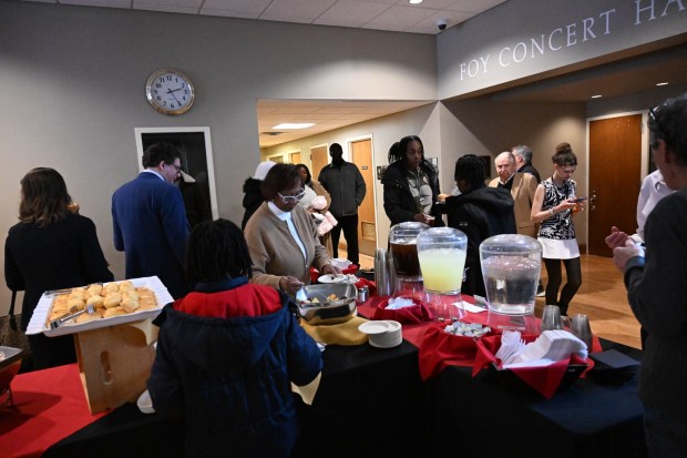 Leaders from Second Baptist Church, Central Moravian Church, Bethlehem Area Moravians, Moravian University School of Theology and Bethlehem Interfaith Group host a celebration Sunday, Jan. 18, 2026, to mark Martin Luther King Jr. Day at the university's Foy Hall in Bethlehem. (Amy Shortell/The Morning Call)