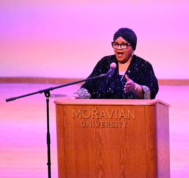Evelyn Stewart performs during a celebration Sunday, Jan. 18, 2026, to mark Martin Luther King Jr. Day at the Moravian University's Foy Hall in Bethlehem. The event was held by Second Baptist Church, Central Moravian Church, Bethlehem Area Moravians, Moravian University School of Theology and Bethlehem Interfaith Group. (Amy Shortell/The Morning Call)