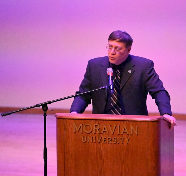 Rabbi Micheal Singer speaks during a celebration Sunday, Jan. 18, 2026, to mark Martin Luther King Jr. Day at the Moravian University's Foy Hall in Bethlehem. The event was held by Second Baptist Church, Central Moravian Church, Bethlehem Area Moravians, Moravian University School of Theology and Bethlehem Interfaith Group. (Amy Shortell/The Morning Call)