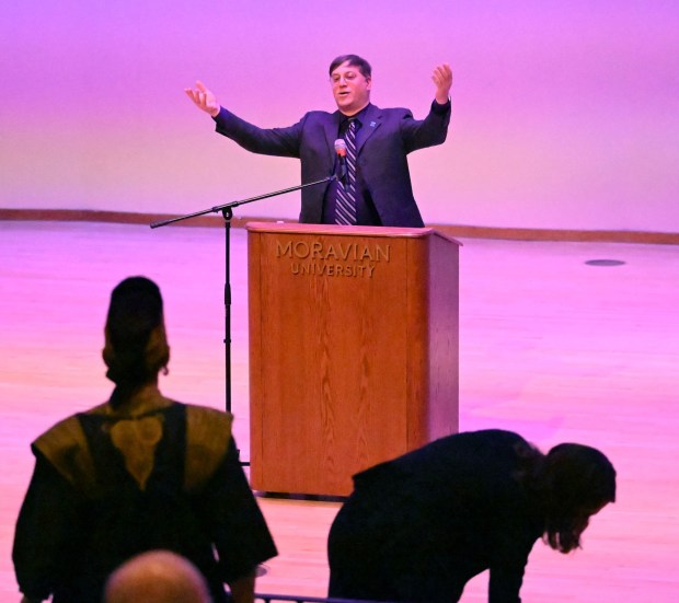 Rabbi Micheal Singer speaks during a celebration Sunday, Jan. 18, 2026, to mark Martin Luther King Jr. Day at the Moravian University's Foy Hall in Bethlehem. The event was held by Second Baptist Church, Central Moravian Church, Bethlehem Area Moravians, Moravian University School of Theology and Bethlehem Interfaith Group. (Amy Shortell/The Morning Call)