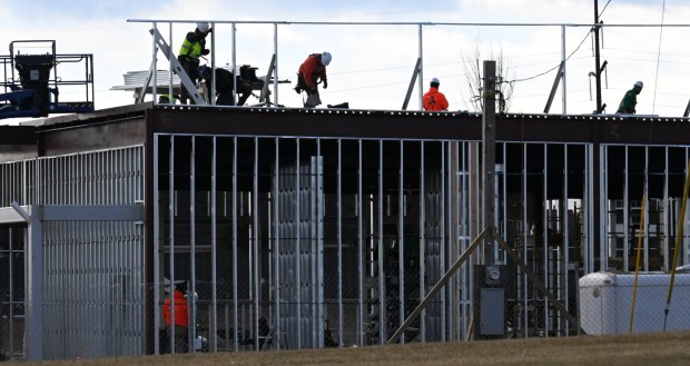 Construction crews continue work on a gas station Wednesday, Jan. 7, 2026, in Allen Township, taking advantage of mild temperatures. The high temperature reaching into the 50s Wednesday, well above the average 30 degrees on Jan. 7. (Amy Shortell/The Morning Call)
