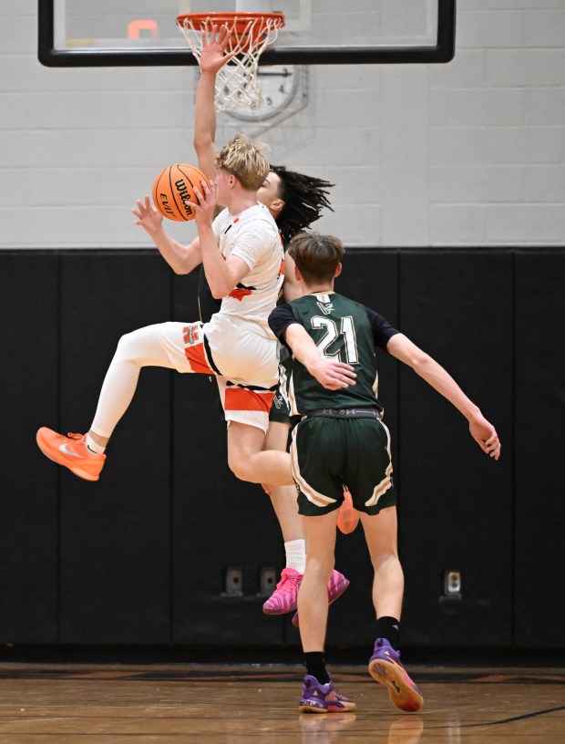 Northampton's Brady Simock drives down the court Monday, Jan. 12, 2026, during a game against Allentown Central Catholic at Northampton Area High School. (Amy Shortell/The Morning Call)