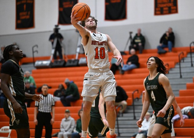 Northampton's Jake Raysely shoots the ball Monday, Jan. 12, 2026, during a game against Allentown Central Catholic at Northampton Area High School. (Amy Shortell/The Morning Call)