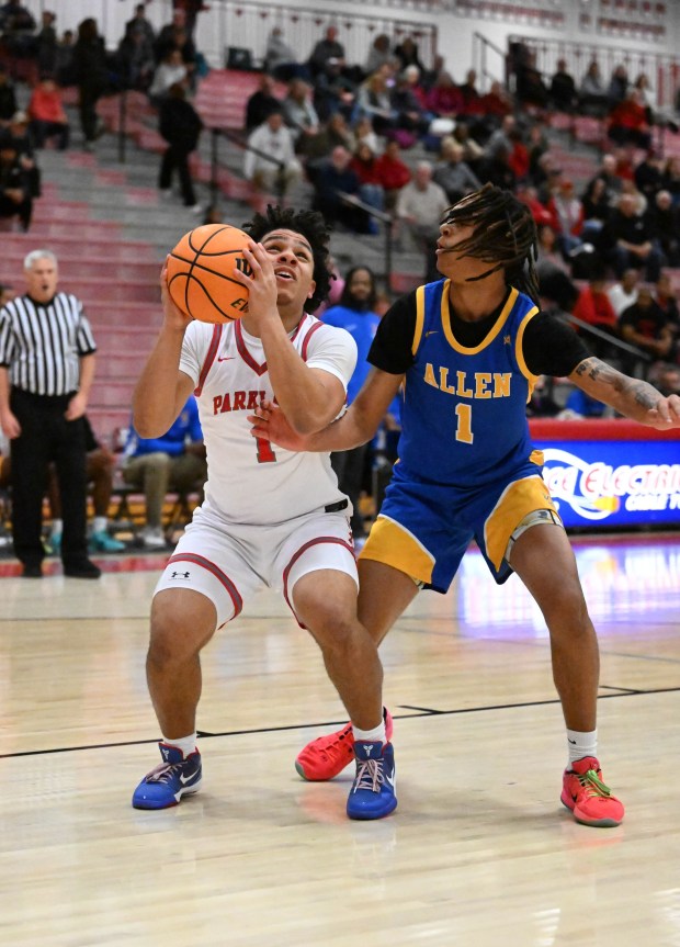 Parkland's Tristan Lawrence shoots the ball Tuesday, Jan. 20, 2026, during a game against Allen High School at Parkland High School. (Amy Shortell/The Morning Call)